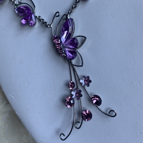 Purple jewel butterflies choker necklace - Picture 6 of 14